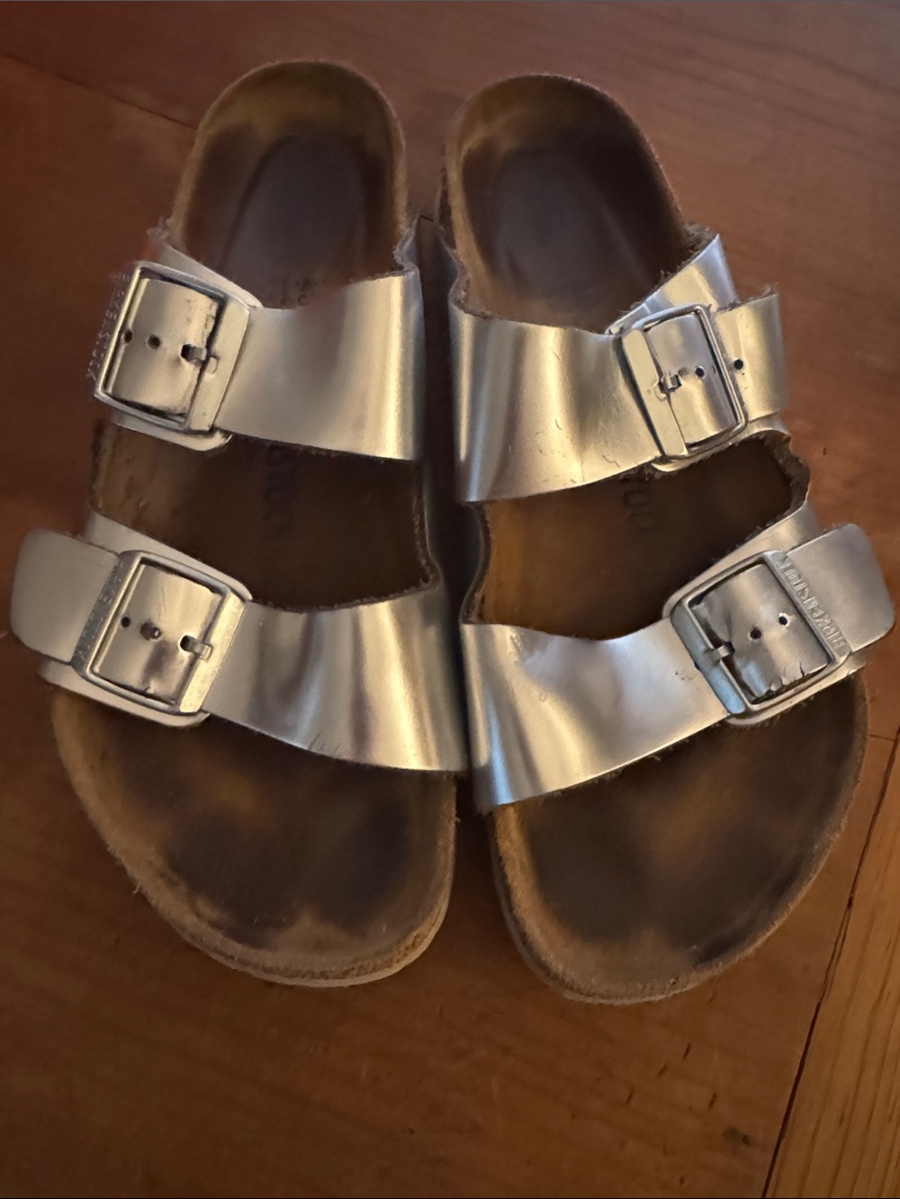 Birkenstock Kids Silver Double-Strap Buckle Sandals
